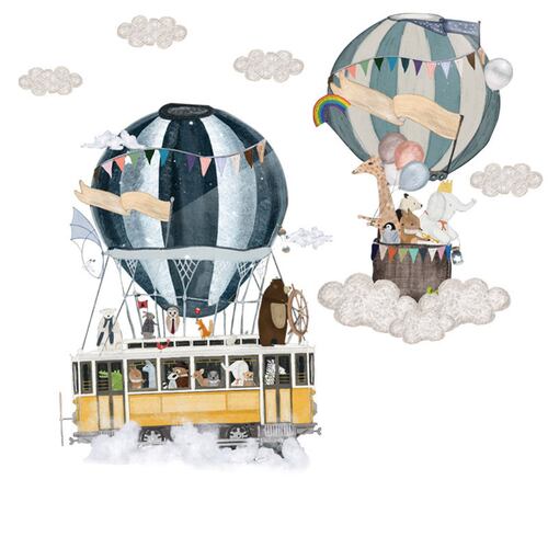 Vinil Infantil Globo Aerostático Dibujo Animales Bebe Niños