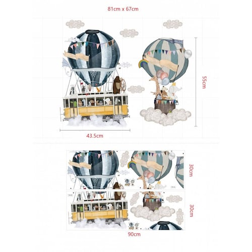 Vinil Infantil Globo Aerostático Dibujo Animales Bebe Niños