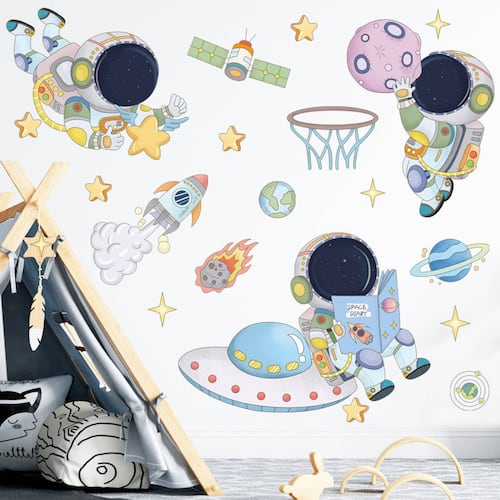Vinil Decorativo Astronauta Nave Espacial Cuarto Bebé Niño