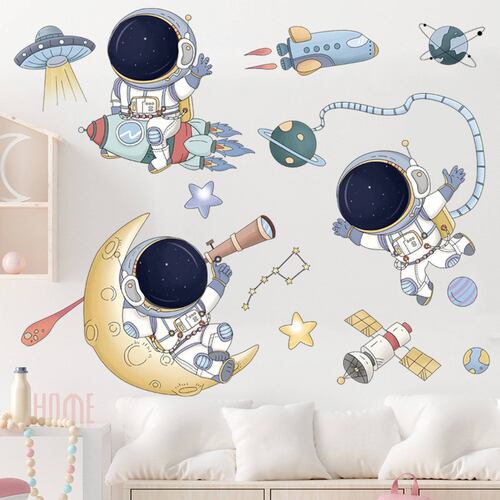 Vinil Decorativo Astronauta Nave Espacial Cuarto Niños Bebe