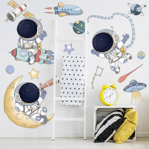 Vinil Decorativo Astronauta Nave Espacial Cuarto Niños Bebe