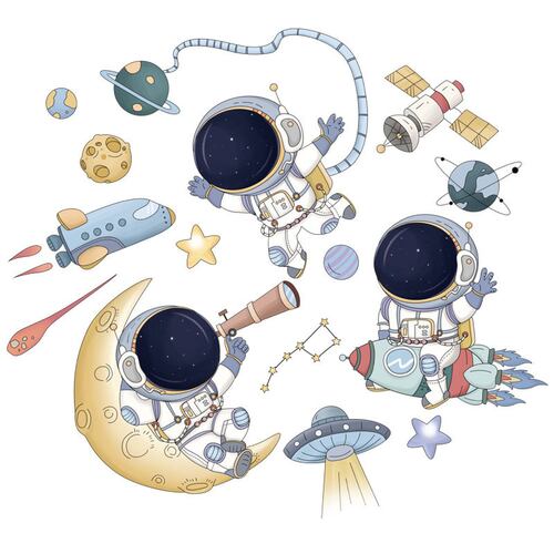Vinil Decorativo Astronauta Nave Espacial Cuarto Niños Bebe