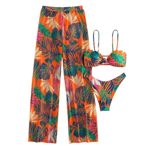 Traje de Baño Bikini 3 Pzas Salida de playa Pantalón Cover up