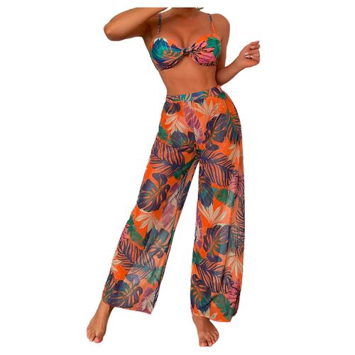 Traje de Baño Bikini 3 Pzas Salida de playa Pantalón Cover up