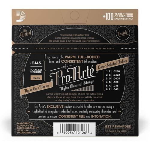 Cuerdas de Guitarra Clásica D Addario Pro Arté EJ45 Tensión Media