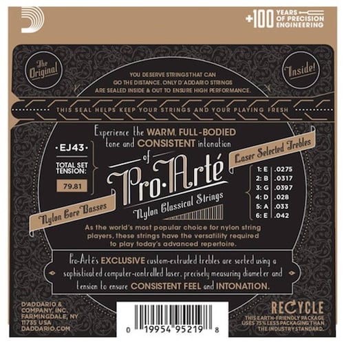 Cuerdas de Guitarra Clásica D Addario Pro Arté EJ43 Tensión Baja