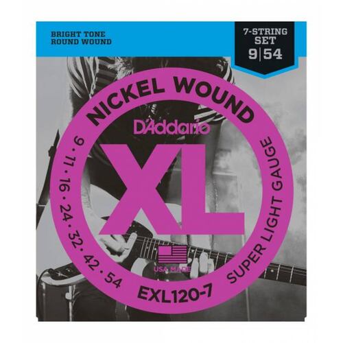 Cuerdas para Guitarra Eléctrica de 7 Cuerdas Super Light D Addario EXL-1207-Plata