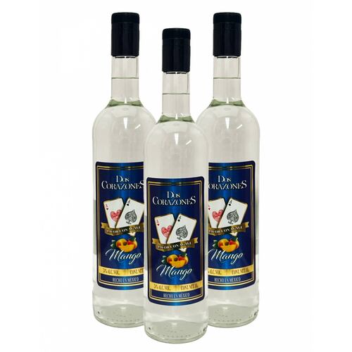Tri Pack Licor Con Agave Dos Corazones Mango 1000 Ml