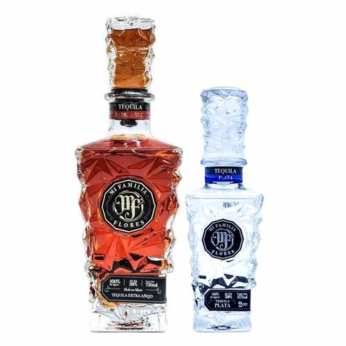 Duo Tequila Mi Familia Flores Extra Añejo 750 y Plata 375 Ml