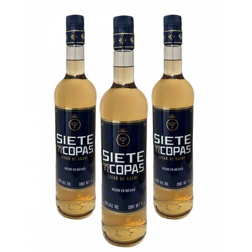 Tripack Licor De Agave 7 Siete De Copas Oro 1000 Ml
