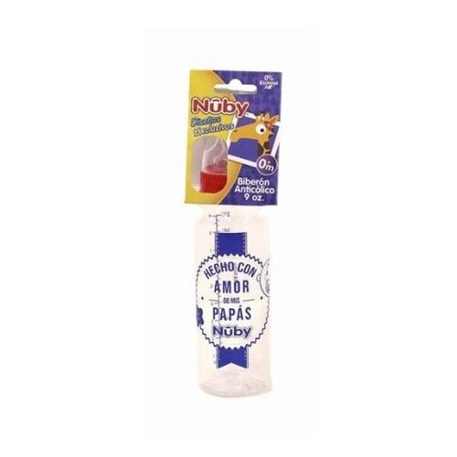Biberón Anticólico Nuby Frases 9oz Azul