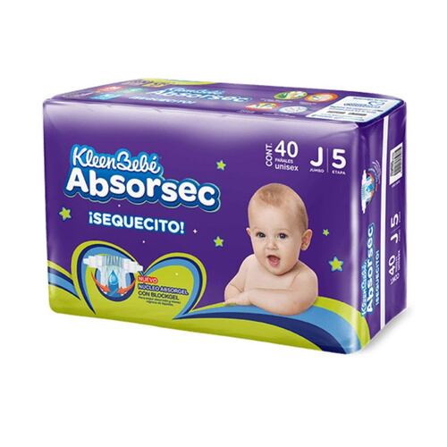 Pañal Kleen Bebé Absorsec Jumbo 40pz.
