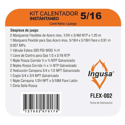 Kit de instalación calentador instantáneo 1/2 agua 5/16 gas 