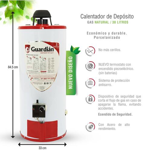 Boiler deposito gas natural 40l 1.5 servicios encendido piezoeléctrico guardian 