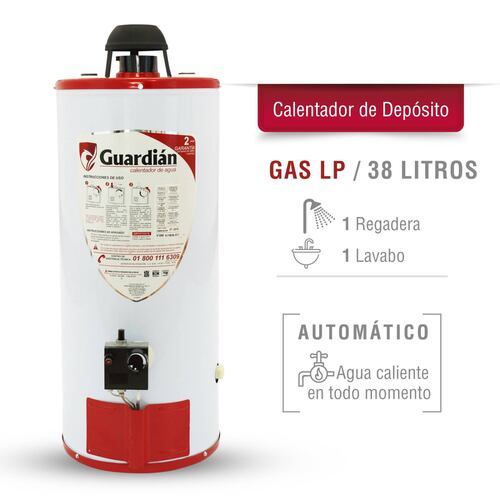 Boiler deposito gas lp 40l 1.5 servicios encendido piezoeléctrico guardian 