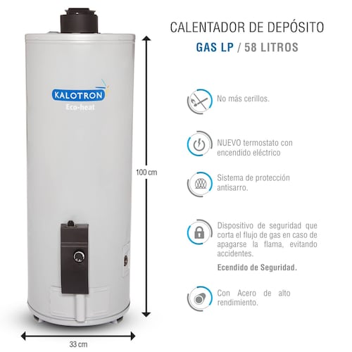 Boiler deposito gas lp 60l 2.5 servicios encendido electrico kalotron 