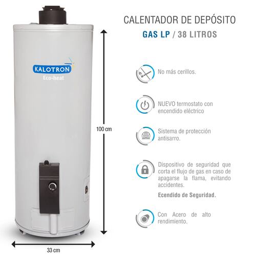 Boiler deposito gas lp 40l 1.5 servicios encendido electrico kalotron 