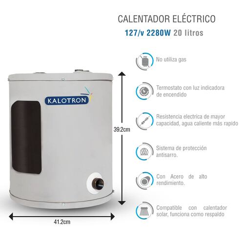 Calentador electrico 20l para 1 lavabo 127v 2280w kalotron 