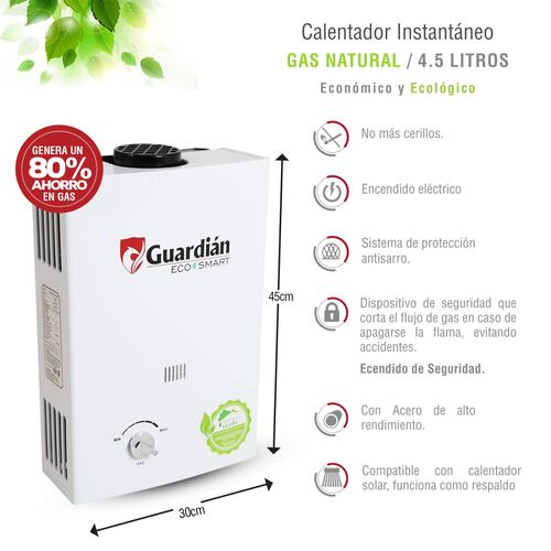 Boiler instantáneo gas natural 4.5 lts 1 servicio 