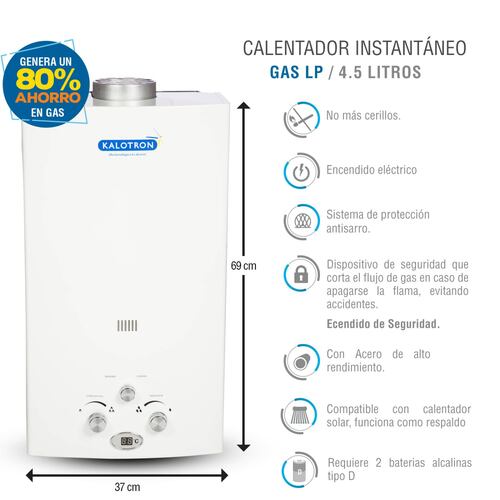 Calentador instantaneo gas lp 4.5lts 1 servicio kalotron ingusa 