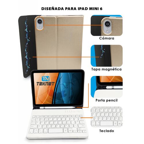 Teclado Teknet Funda Bluetooth Para iPad Mini 7 Mini 6 2021 83
