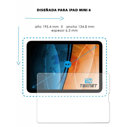 Protector Pantalla TEKNET Vidrio Templado para iPad Mini 7 Mini 6 + aplica