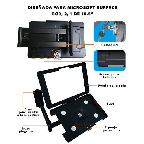 Base Pared Para Tablet Surface Go 3 Seguro Brazo Extensible