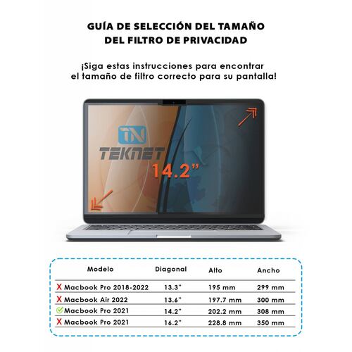 Filtro Pantalla privacidad Magnético para MacBook pro 14.2 Pulgads antiesipia 