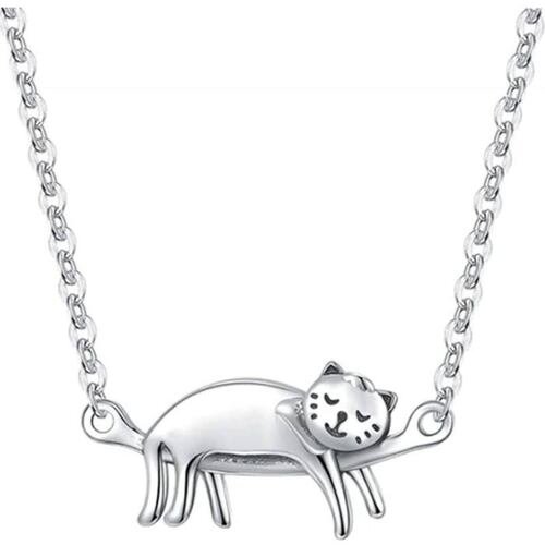 Collar con Dije de Gato MXTNG-001-3 1 Pza Collar GatoDormido Gris Metal, CatNeck01