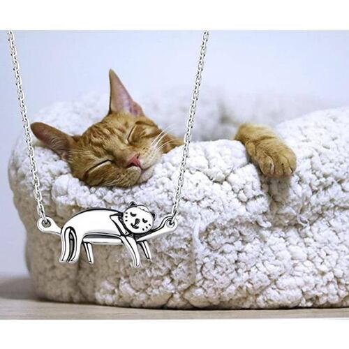 Collar con Dije de Gato MXTNG-001-3 1 Pza Collar GatoDormido Gris Metal, CatNeck01