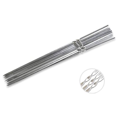 Pinchos de Acero MXRLG-001-1 20Pzas 35cm Plata Acero Inoxidable Brochetas para Azar, BrochGrill