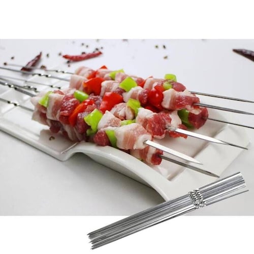 Pinchos de Acero MXRLG-001-1 20Pzas 35cm Plata Acero Inoxidable Brochetas para Azar, BrochGrill
