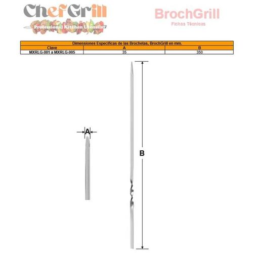 Pinchos de Acero MXRLG-001-1 20Pzas 35cm Plata Acero Inoxidable Brochetas para Azar, BrochGrill
