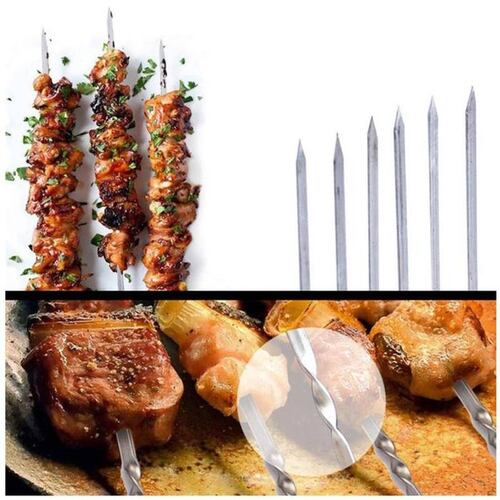 Pinchos de Acero MXRLG-001-1 20Pzas 35cm Plata Acero Inoxidable Brochetas para Azar, BrochGrill