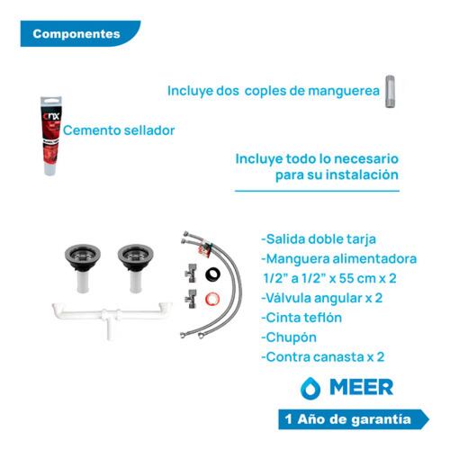 Fregadero de Cocina con Mezcladora de Acero Inoxidable y Kit de Instalación CNX