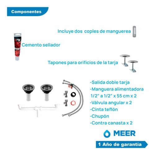 Mezcladora Y Tarja De Cocina Doble Tina Con Escurridero