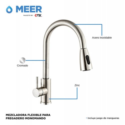 Fregadero De Cocina De Acero Inox Con Mezcladora Retráctil