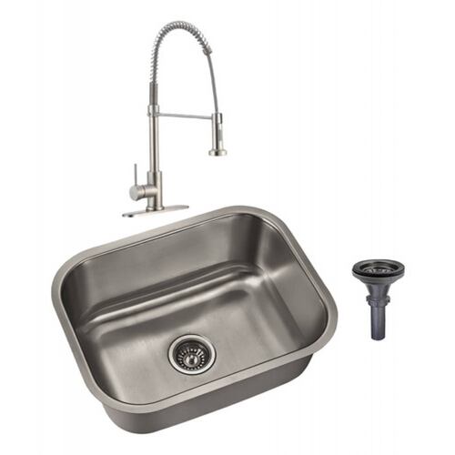 Kit de Tarja Sencilla en Acero Inoxidable con Mezcladora Monomando y Contracanasta.