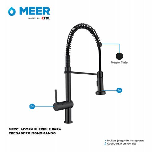 Tarja Sencilla Acero Inoxidable + Mezcladora Flexible Negra