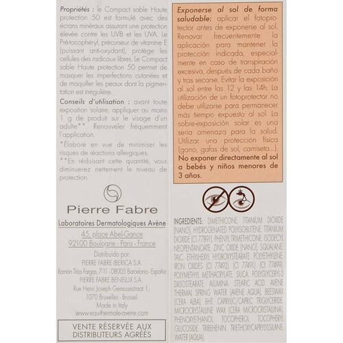 Avene bloqueador solar compacto arena fps 50 avene