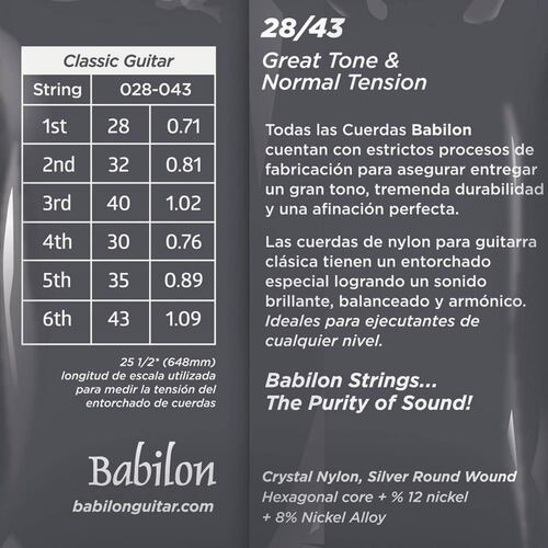 Juego de Cuerdas de nylon p/Guitarra Clásica 28-43 