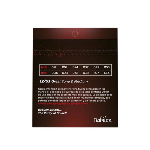 Set de Cuerdas para Guitarra Acústica (0.012-0.053) 90/10 PAG24/12 BABILON. 