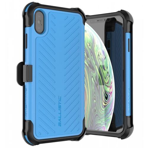 . Funda BALLISTIC TJ Maxx para iPhone Xs MAX - Azul protector uso rudo con clip y mica 