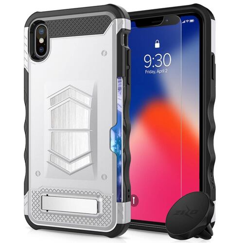 . Funda ZIZO Electro compatible para iPhone Xs iPhone X Plata con mica cristal 