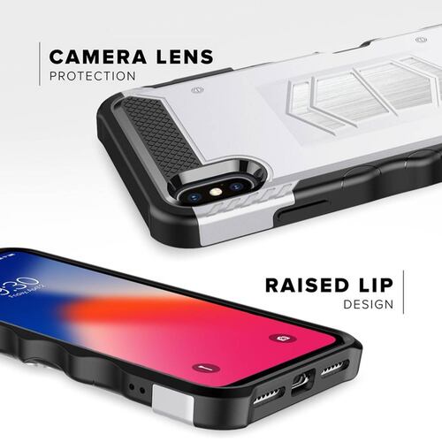 . Funda ZIZO Electro compatible para iPhone Xs iPhone X Plata con mica cristal 