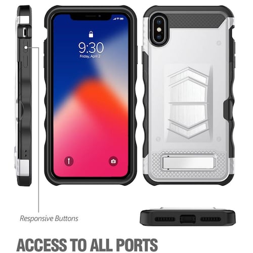 . Funda ZIZO Electro compatible para iPhone Xs iPhone X Plata con mica cristal 