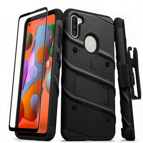 . Funda ZIZO Bolt para SAMSUNG A11 Negra con clip y mica de pantalla 