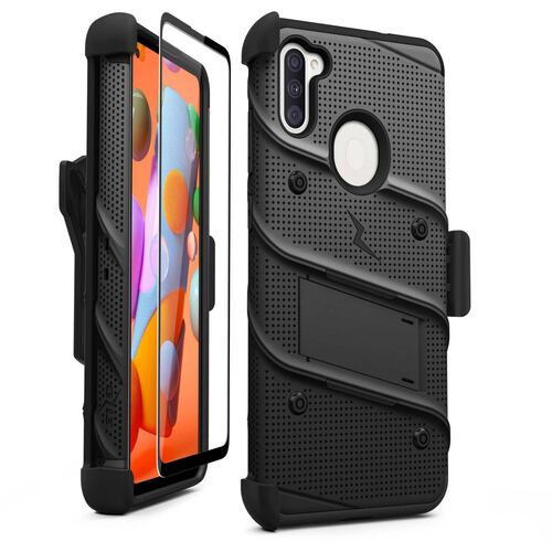 . Funda ZIZO Bolt para SAMSUNG A11 Negra con clip y mica de pantalla 