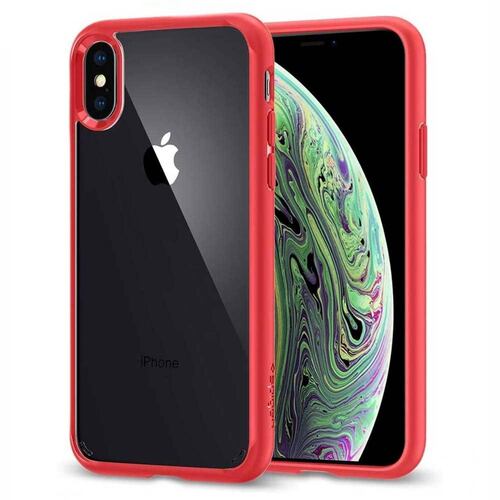 Funda SPIGEN para iPhone X y Xs Ultra Hybrid Transparente Rojo 