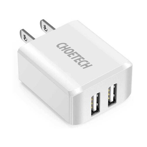 Cargador AC CHOETECH 2 x USB-A 2Amp Universal (SIN CABLE) Blanco 